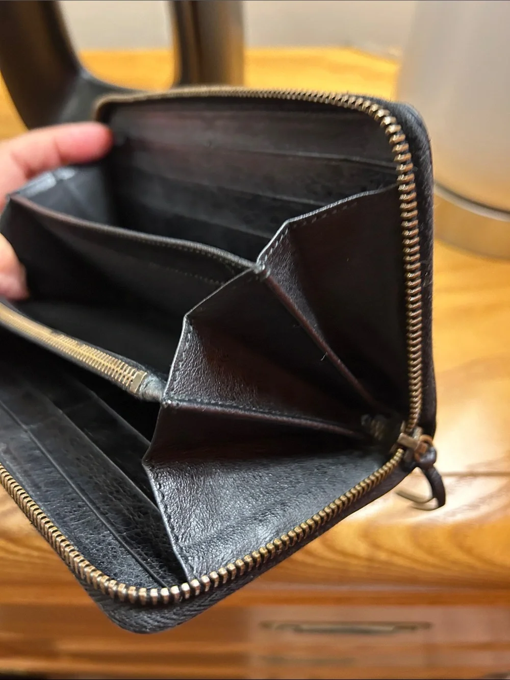 Balenciaga Black Leather Zip-Around Wallet with Gold Hardware